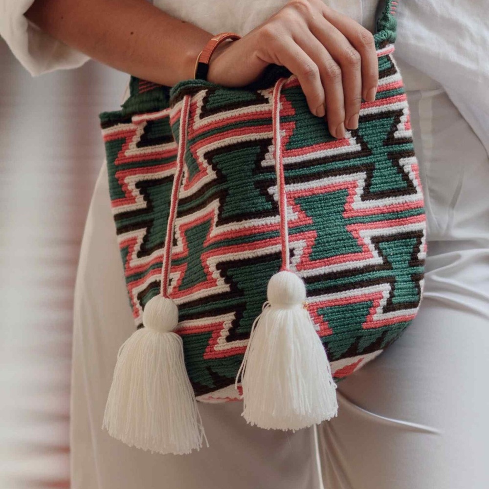 Colombian Wayuu Handbag Artisan Handmade- Green Jalia Wayuu Bag